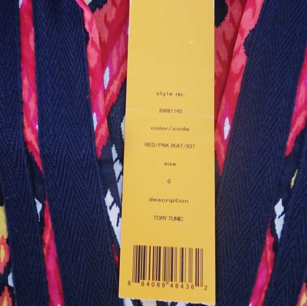 Tory Burch Ikat Long Sleeve Tunic Blouse Top Red Multi NWT Sz 0 - Picture 6 of 6